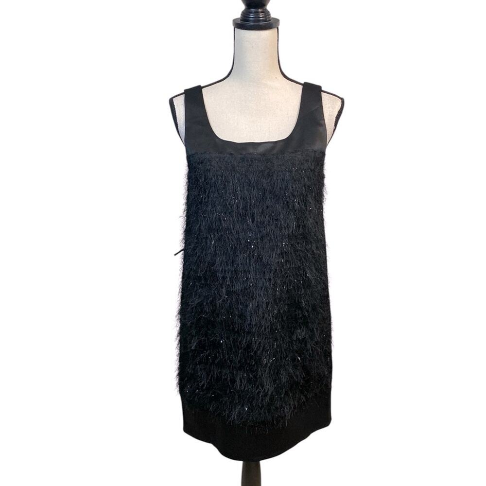 Rachel Rachel Roy Black Satin Eyelash Sparkle Flapper Party Dress Size Medium
